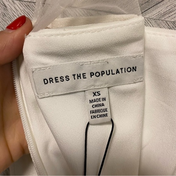 Dress The Population | Valerie Mix Media Sheer Bodycon Dress White Size XS - Picture 5 of 9